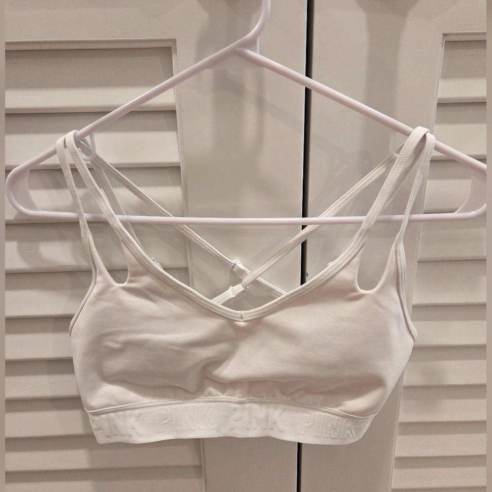 PINK Victoria's Secret Ultimate Double-Strapped Off-White/Cream Sports Bra